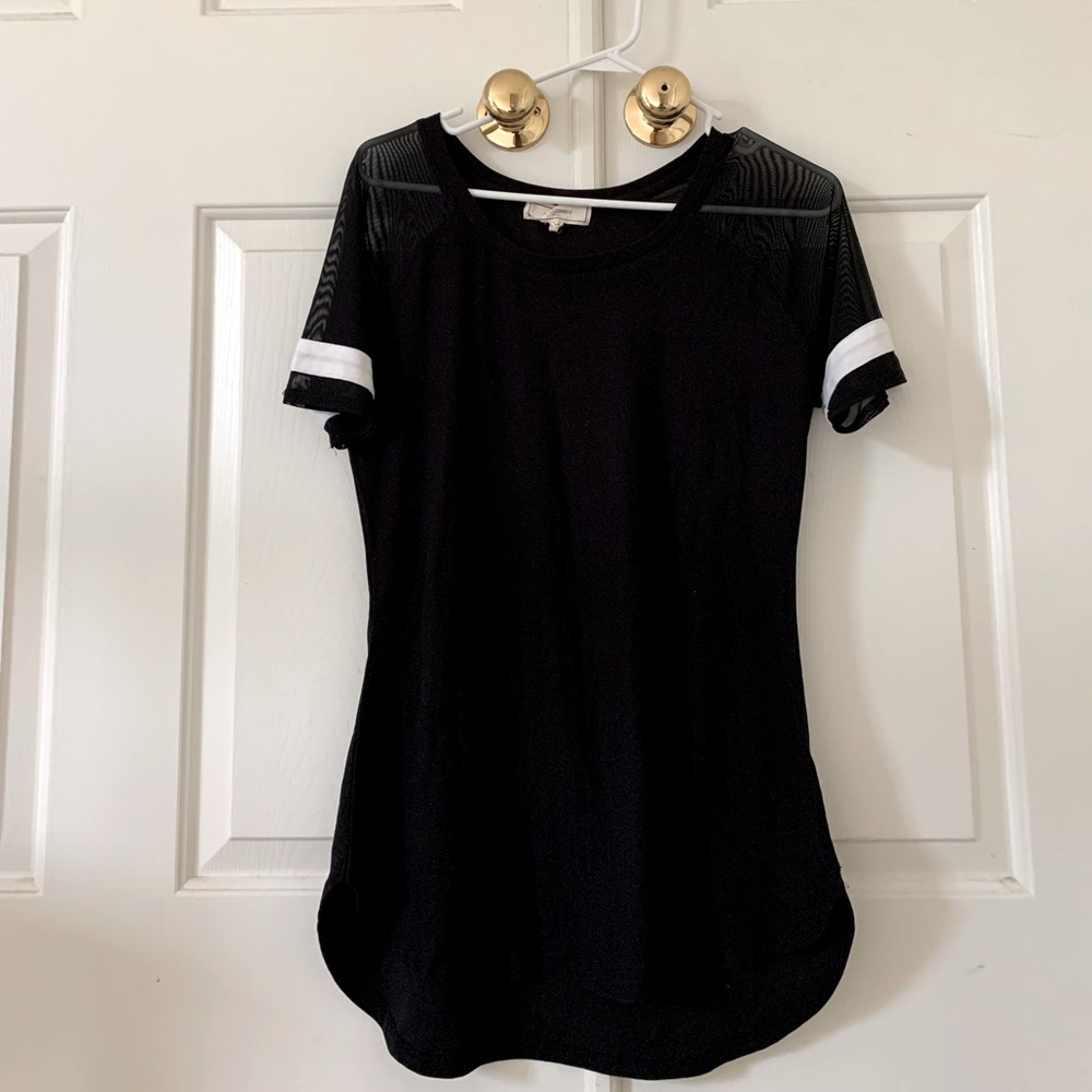 Black T-Shirt with Sheer Sleeves